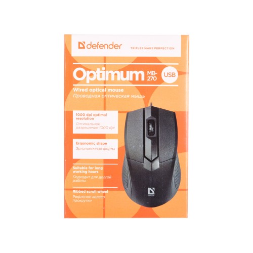 Мышь Defender Optimum MB-270, оптическая, проводная, USB, черный [52270]