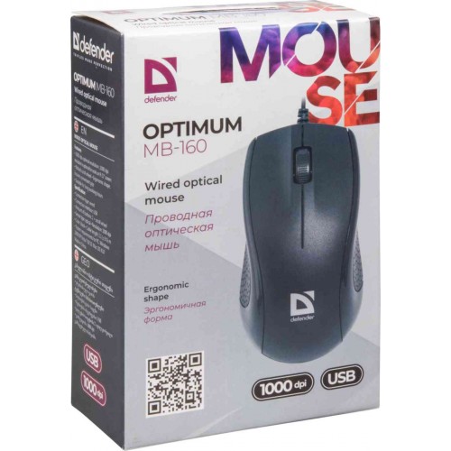 Мышь Defender Optimum MB-160 черный,3 кнопки,1000 dpi 52160