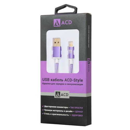 Кабель USB-Apple ACD-Style Lightning ~ USB-A 2-сторонние коннекторы, нейлон, 1м, фиолетовый (ACD-U91
