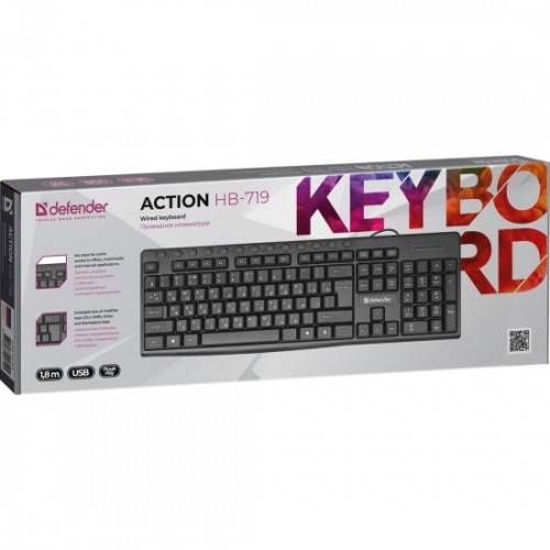 Клавиатура Defender Action HB-719 RU,черный,мультимедиа USB (45719)