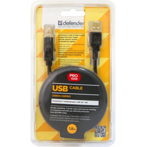 Кабель USB-AB 1,8м Defender USB 2.0 Type-AM - USB 2.0 Type-BM