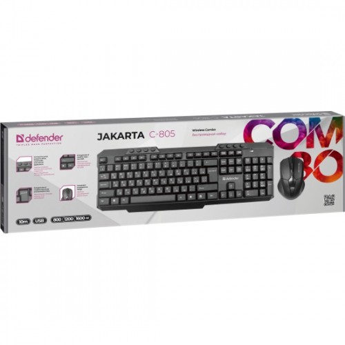 Комплект клавиатура Defender Jakarta C-805 RU,черный,полноразмерный