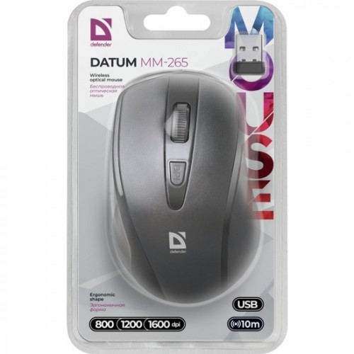 Мышь Defender Datum MM-265 черный,3 кнопки,1600 dpi, USB, черный 52265